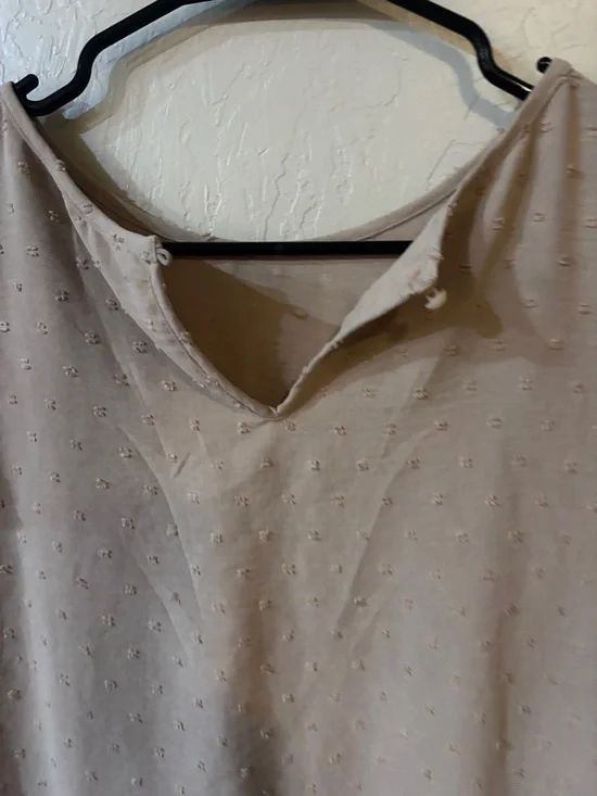 Neutral Ruffle Sleeve Swiss Dot Tunic Top - Beige - Picture 8 of 8